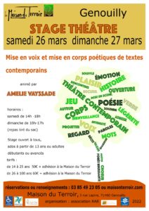Stage Théâtre animé par Amélie VAYSSADE- 26 et 27 Mars